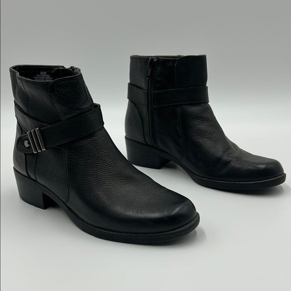 Anne Klein Shoes - Anne Klein Lorissa Leather Ankle Booties Women's 6.5 Black Ruched Detail Zip Up